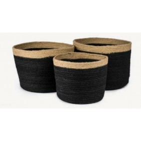 Venn Designn Jute Cotton Planter Basket, Handwoven Storage Basket for Decor, Living Room, Bathroom, Office (Set of 3 Pcs)